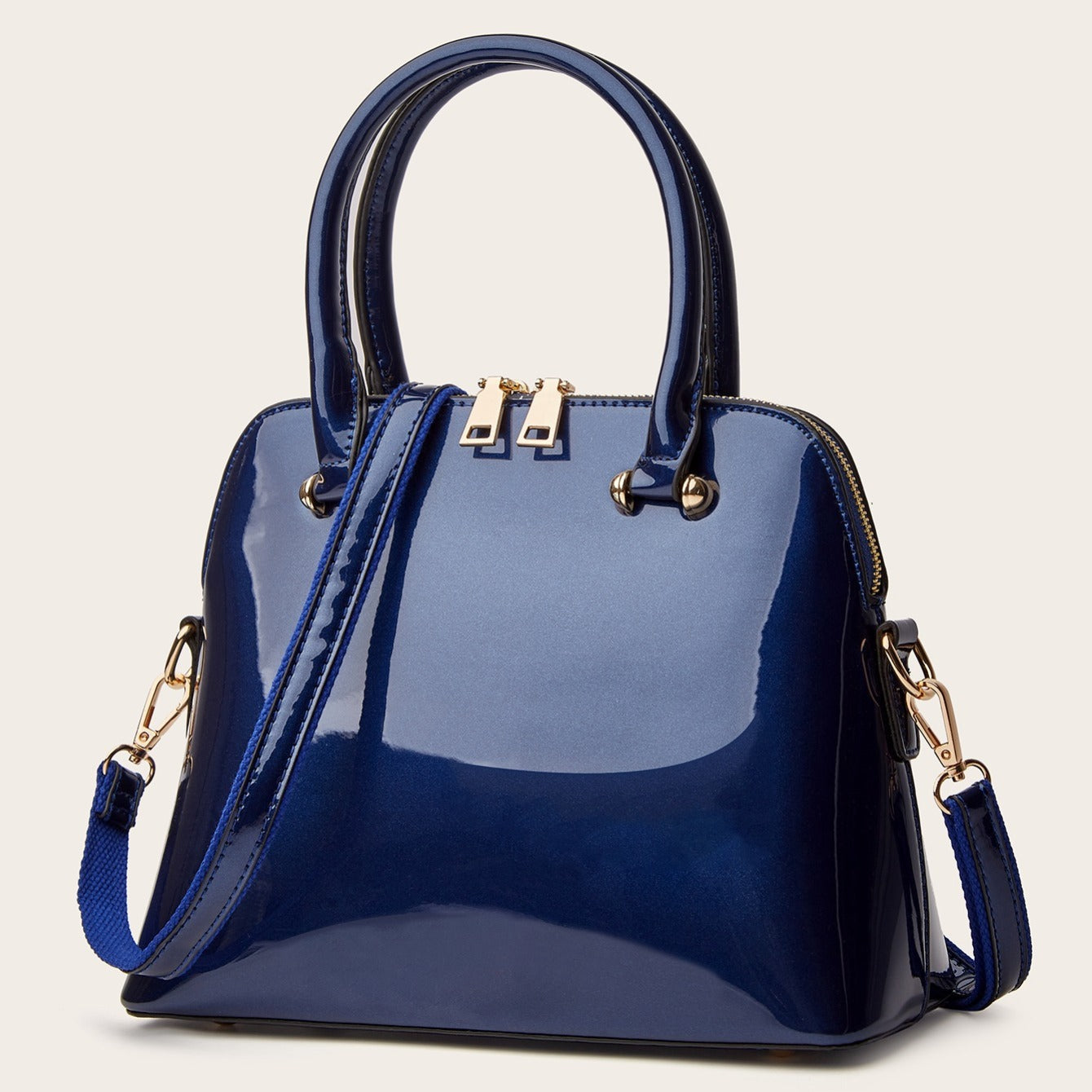 bags : Chique Glanzende Tas met Rits - Praktisch en Elegant voor Elke Dag! in Blauw van Pantino