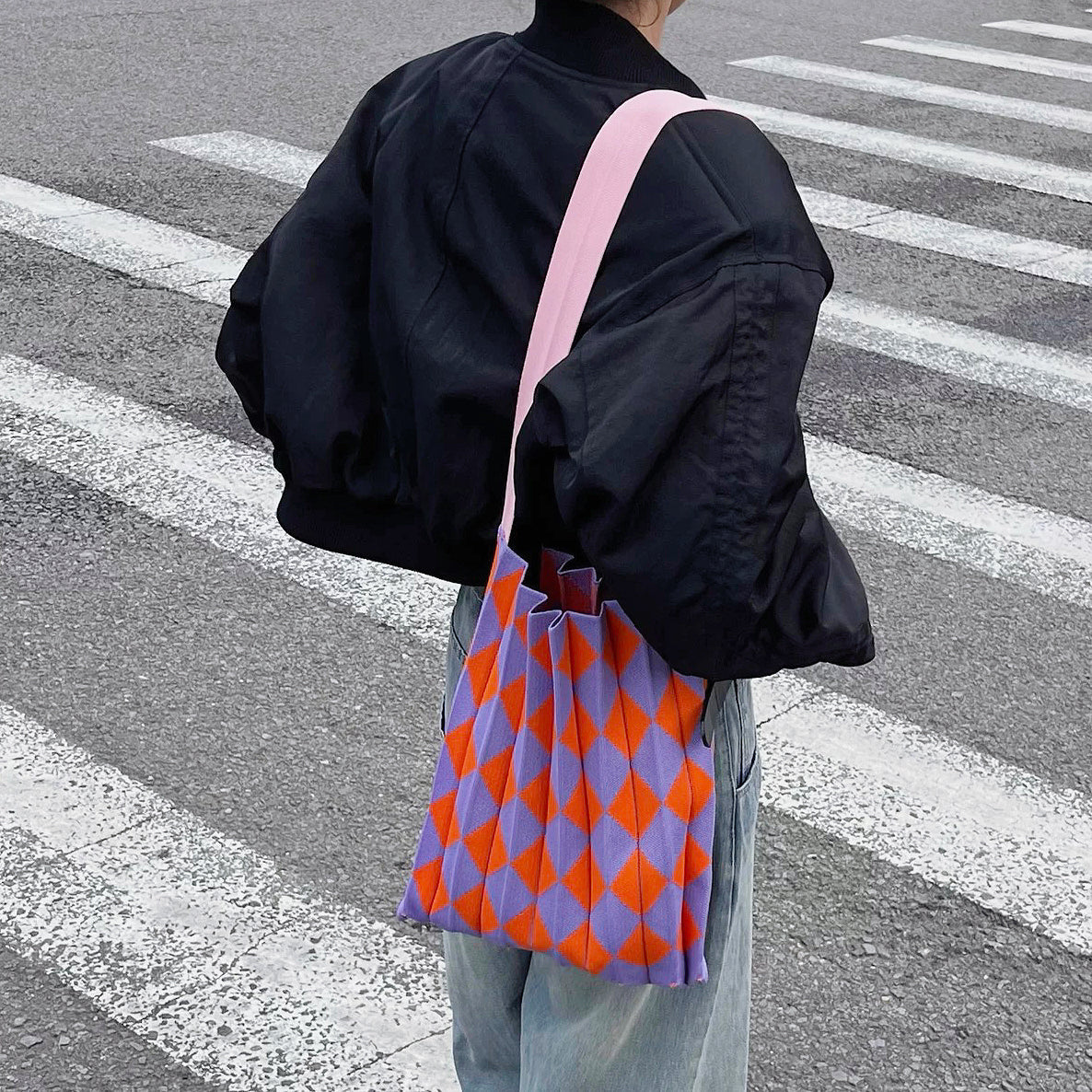 bags : FoldingBag - Argyle gebreide draagtas in Paars van Pantino