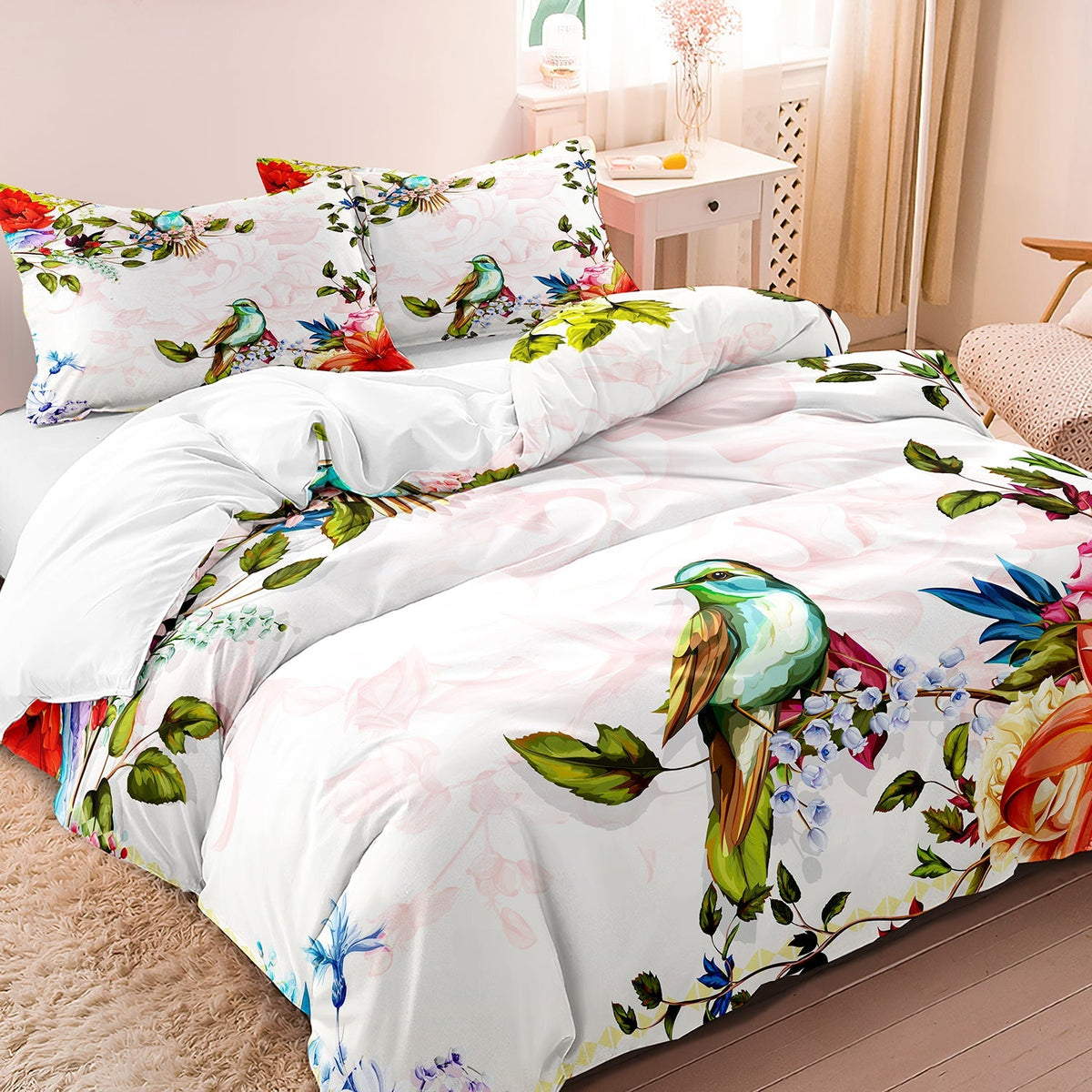 home & garden : Luxe Layers - Bloemen Vogel Gedrukte Beddengoed Set Dekbedovertrek Doona in van Pantino