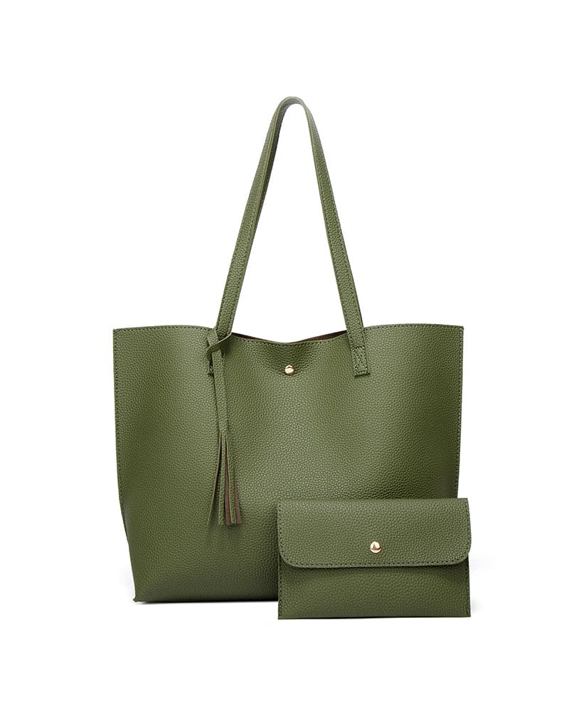 bags : Julia | Capaciteit met effen schoudertas met kwastjes en groot in Groen van Pantino
