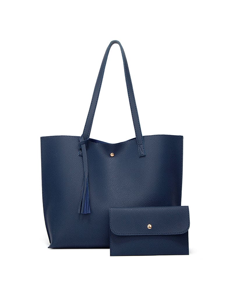 bags : Julia | Capaciteit met effen schoudertas met kwastjes en groot in Blauw van Pantino