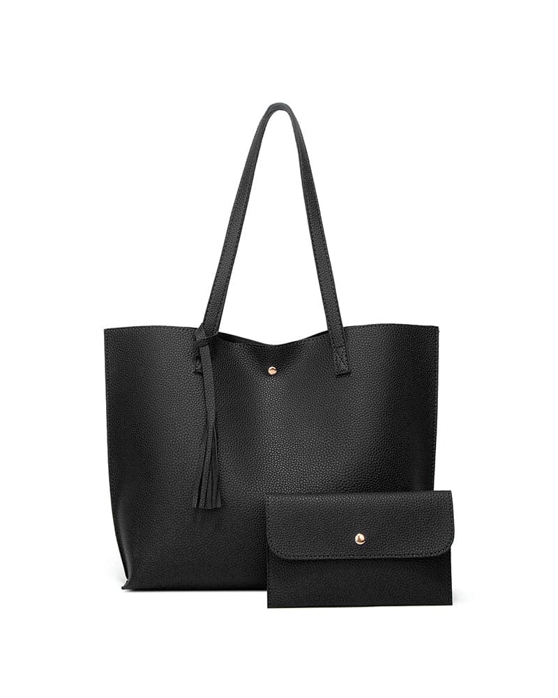 bags : Julia | Capaciteit met effen schoudertas met kwastjes en groot in Zwart van Pantino