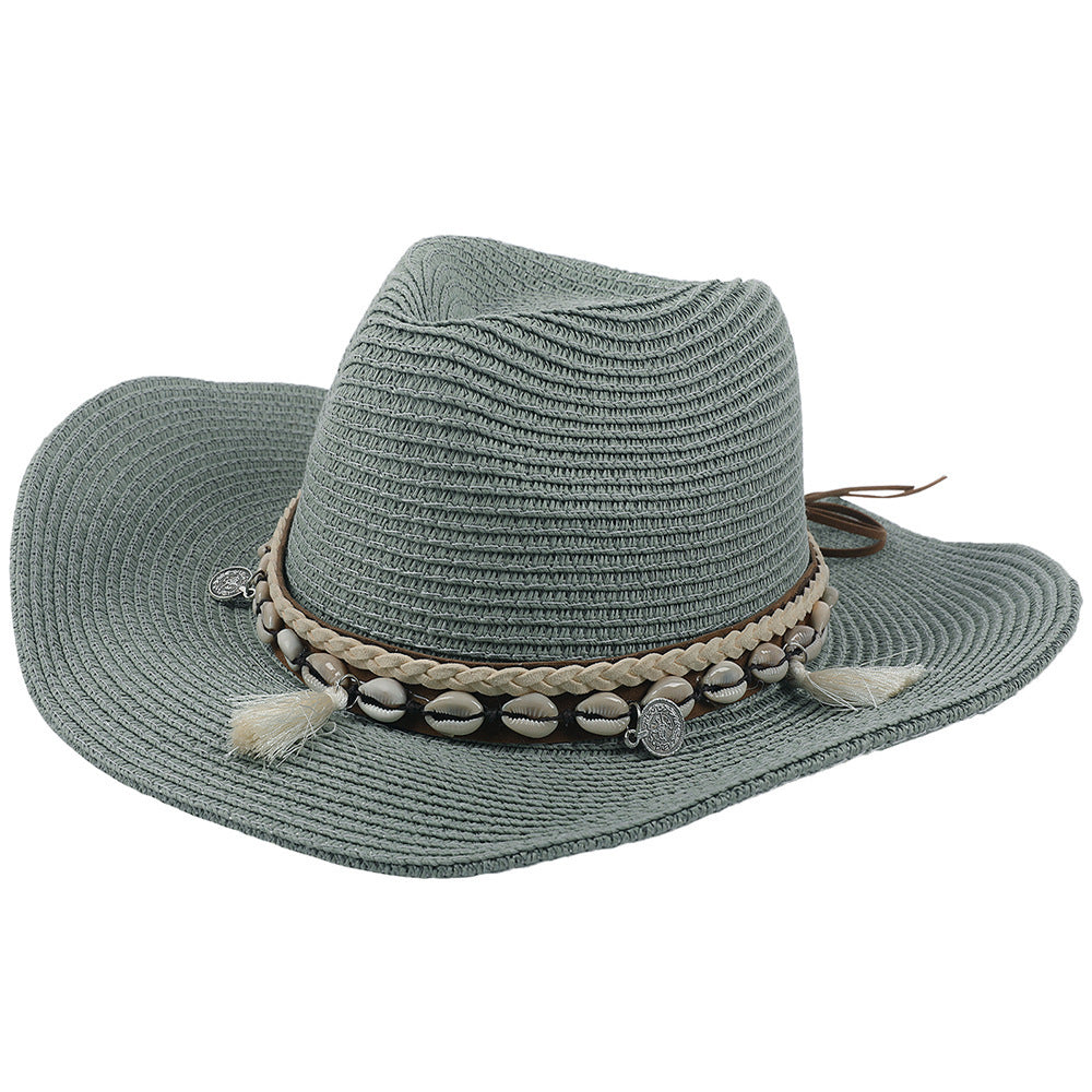 accessories : Veala | Schelp zonnehoed met kwastjes in Groen van Pantino