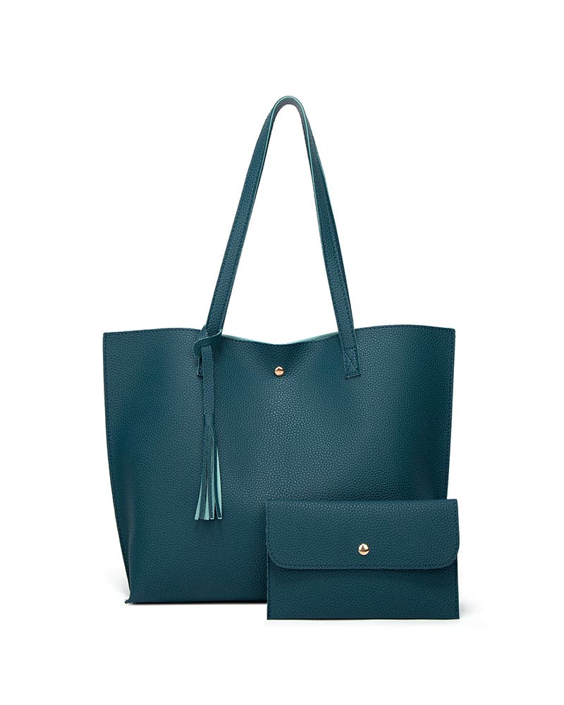 bags : Julia | Capaciteit met effen schoudertas met kwastjes en groot in Cyaan van Pantino