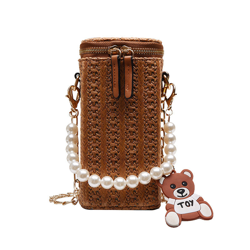Beach bag : Veala | Casual Parel Geweven Strandtas in Bruin van Pantino