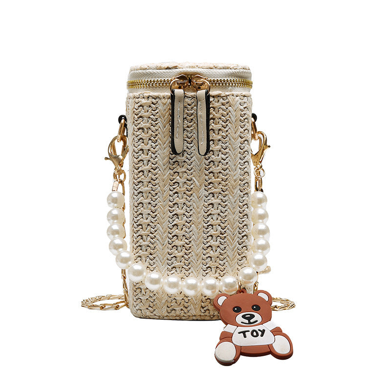 Beach bag : Veala | Casual Parel Geweven Strandtas in Wit van Pantino