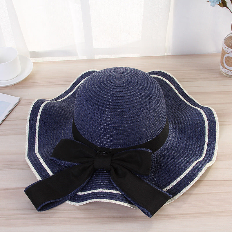 accessories : Veala | Zomerzon Strohoed Zonnescherm Panama in Marineblauw van Pantino