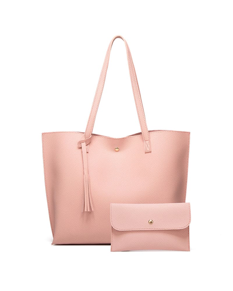 bags : Julia | Capaciteit met effen schoudertas met kwastjes en groot in Roze van Pantino