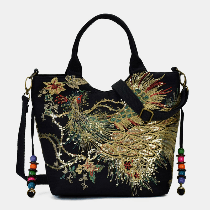 bags : Exquise Pauw Borduurwerk Canvas Multi-Draag Handtassen Ensemble in 3 van Pantino