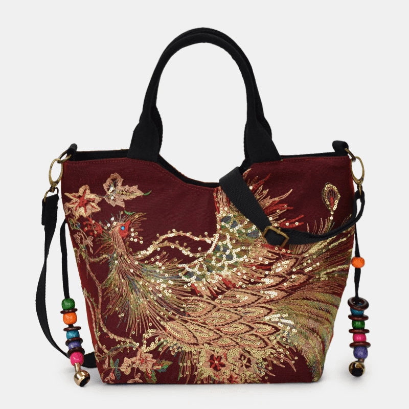 bags : Exquise Pauw Borduurwerk Canvas Multi-Draag Handtassen Ensemble in 1 van Pantino