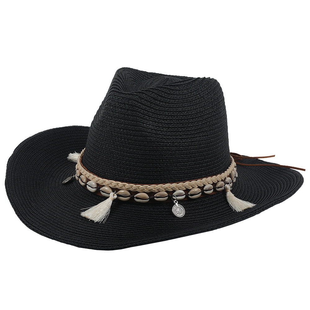accessories : Veala | Schelp zonnehoed met kwastjes in Zwart van Pantino