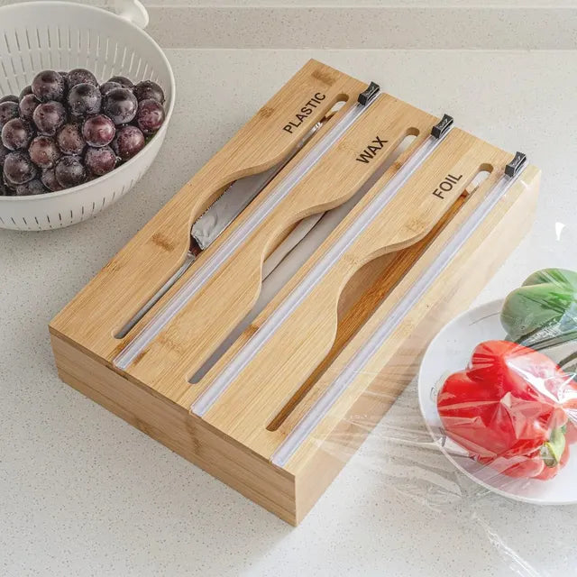 home & garden : Lana | Plastic Wrap Snijder | Minimalistische Muur Gemonteerde Film Cutter | Houten Keukengerei in 33.5x21.9x7 cm van Pantino