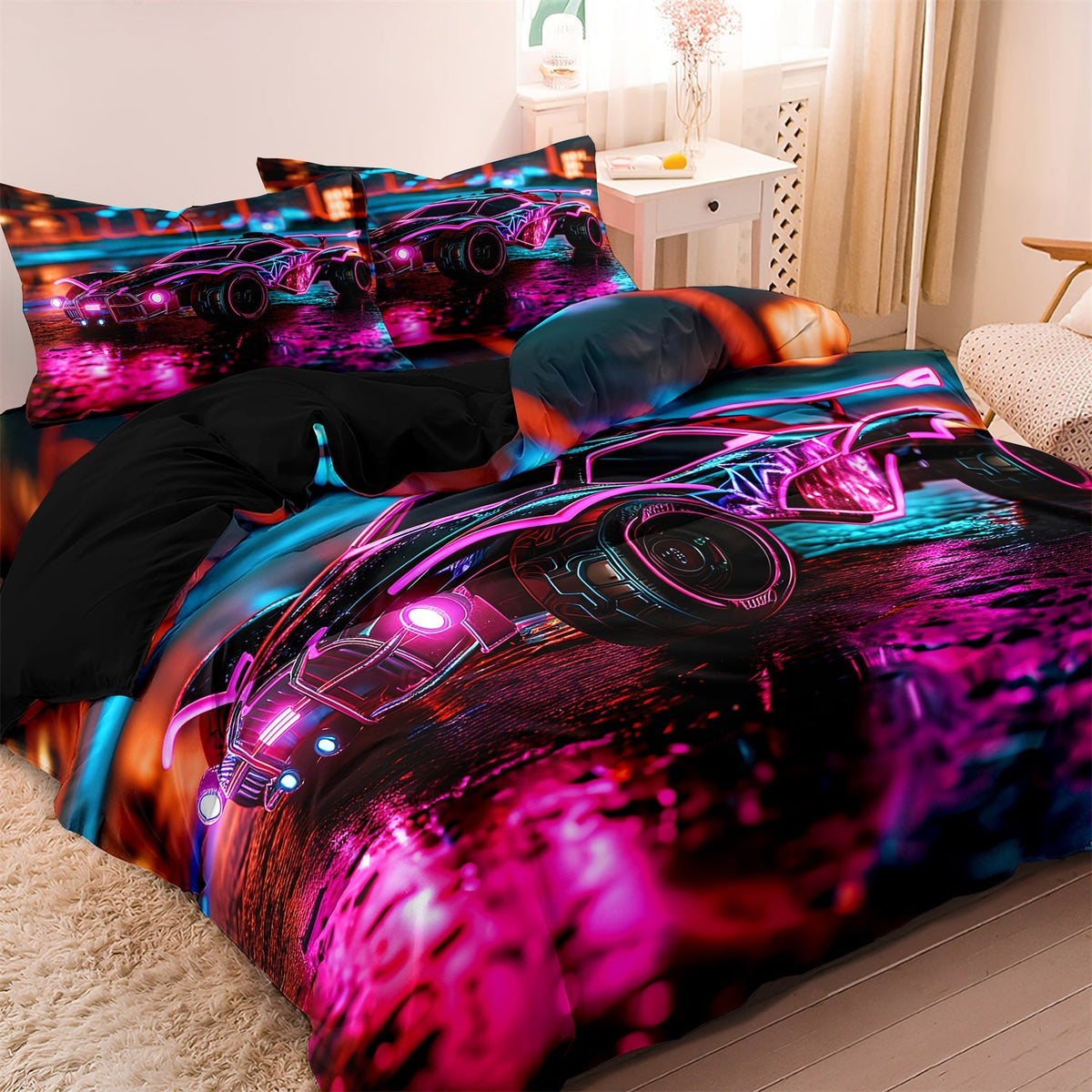 home & garden : CoolCovers - Dekbedovertrek set neon race auto| Kind | Tiener | Dekbed | Kussensloop in van Pantino