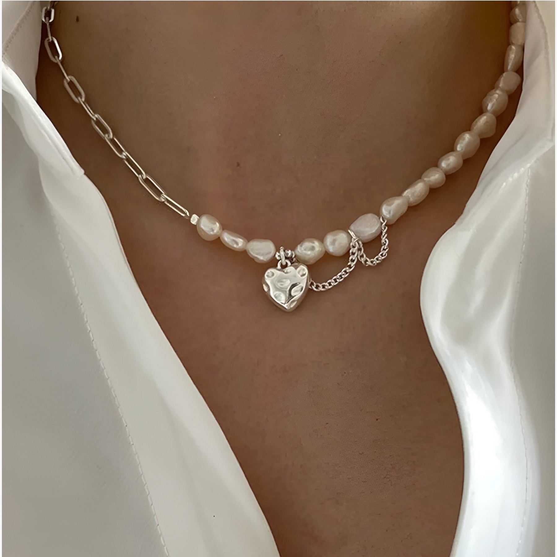 Sophia | Hartparel Asymmetrische Ketting - €25 : Sophia | Hartparel Asymmetrische Ketting in van Pantinoshop