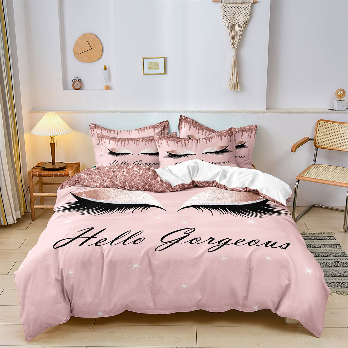 home & garden : Luxe Layers - Hello Gorgeous Oog Wimper Gedrukte Dekbedovertrek Beddengoed Set in van Pantino
