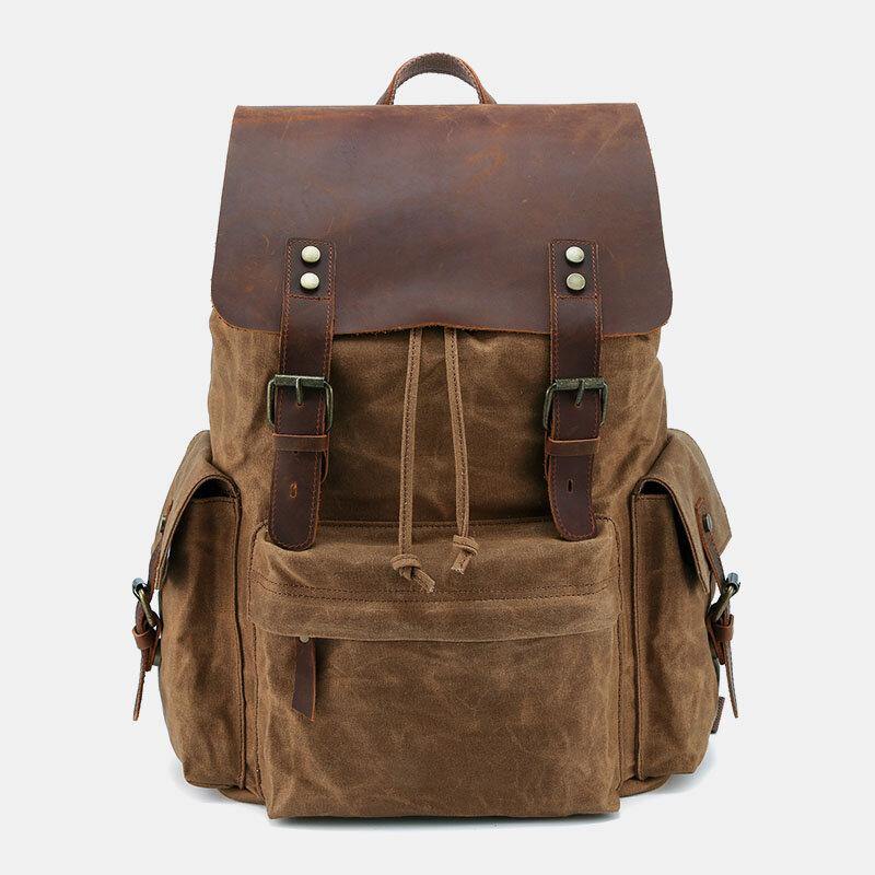 bags : RetroRider laptoprugzak van canvas en leer in Khaki van Pantino