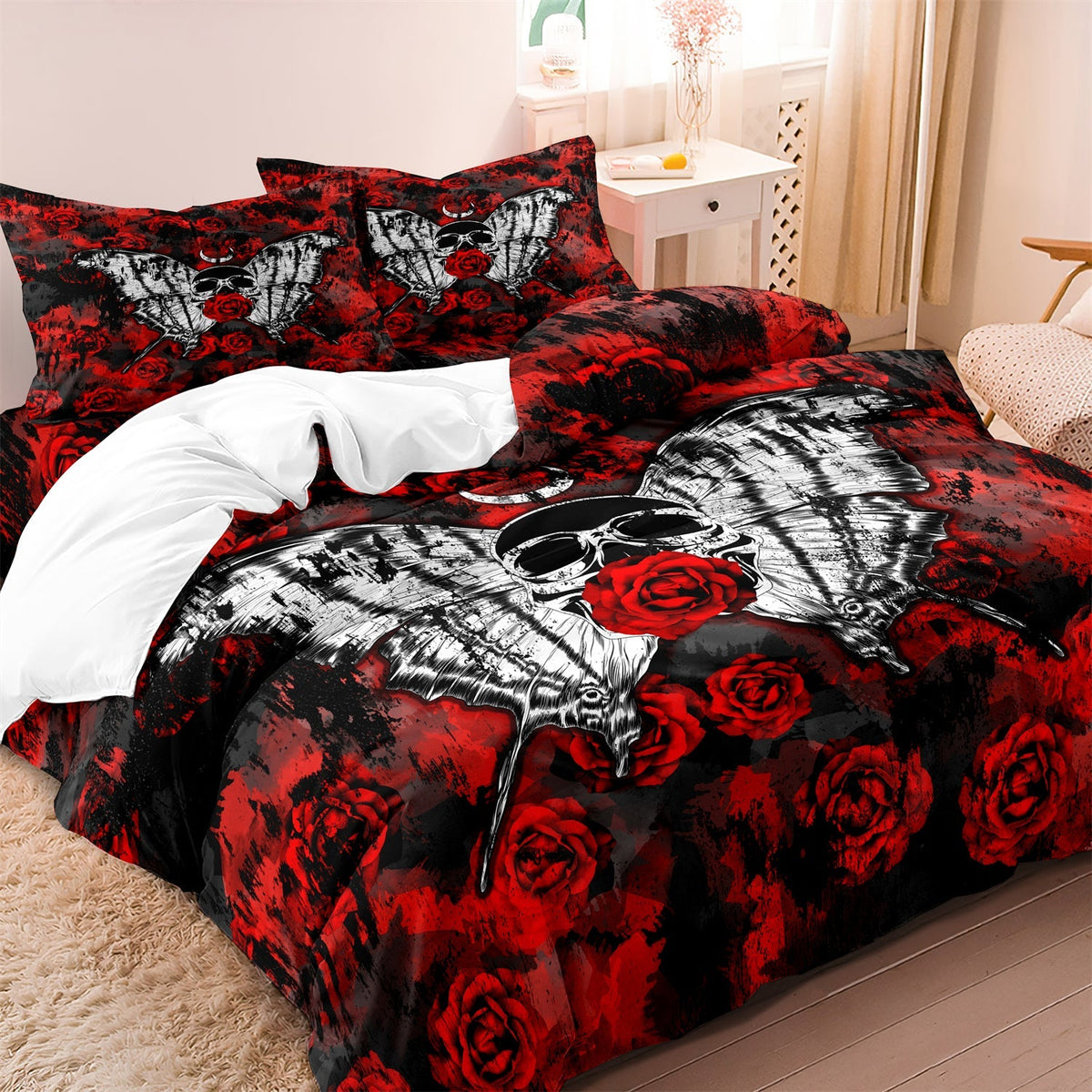 home & garden : Luxe Layers - Hard Rock Rose Skull Dekbedovertrek Beddengoed Set in van Pantino
