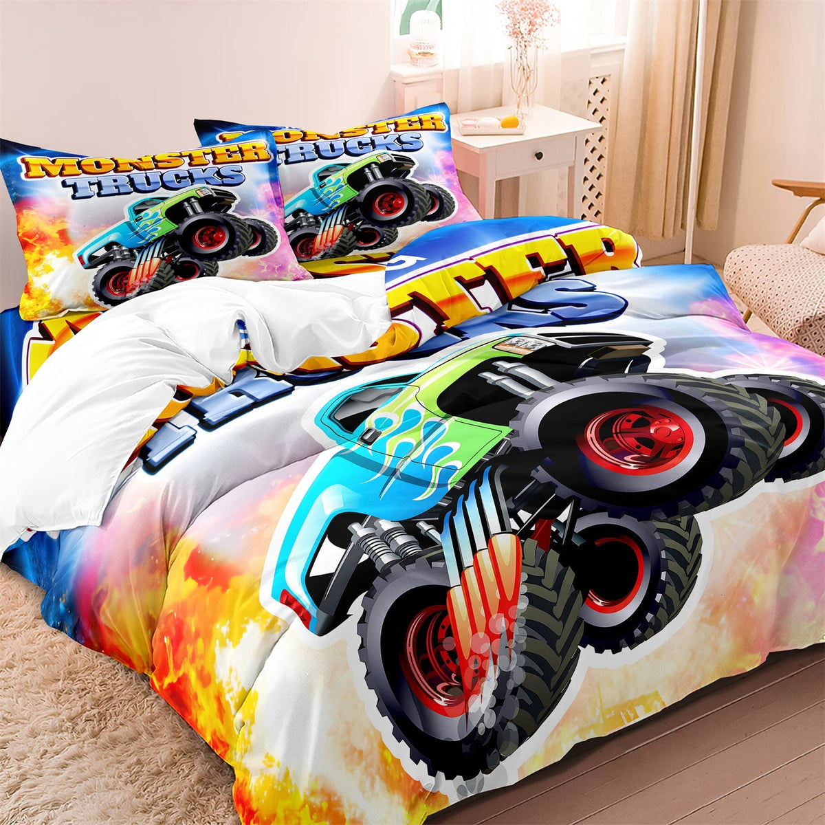 home & garden : CoolCovers - Kinder dekbedovertrek set monstertruck | Kind | Tiener | Dekbed | Kussensloop in EU King van Pantino