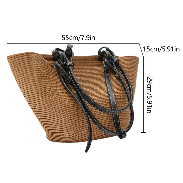 bags : MARJO - Strandschoudertas van stro voor dames in Khaki van Pantino