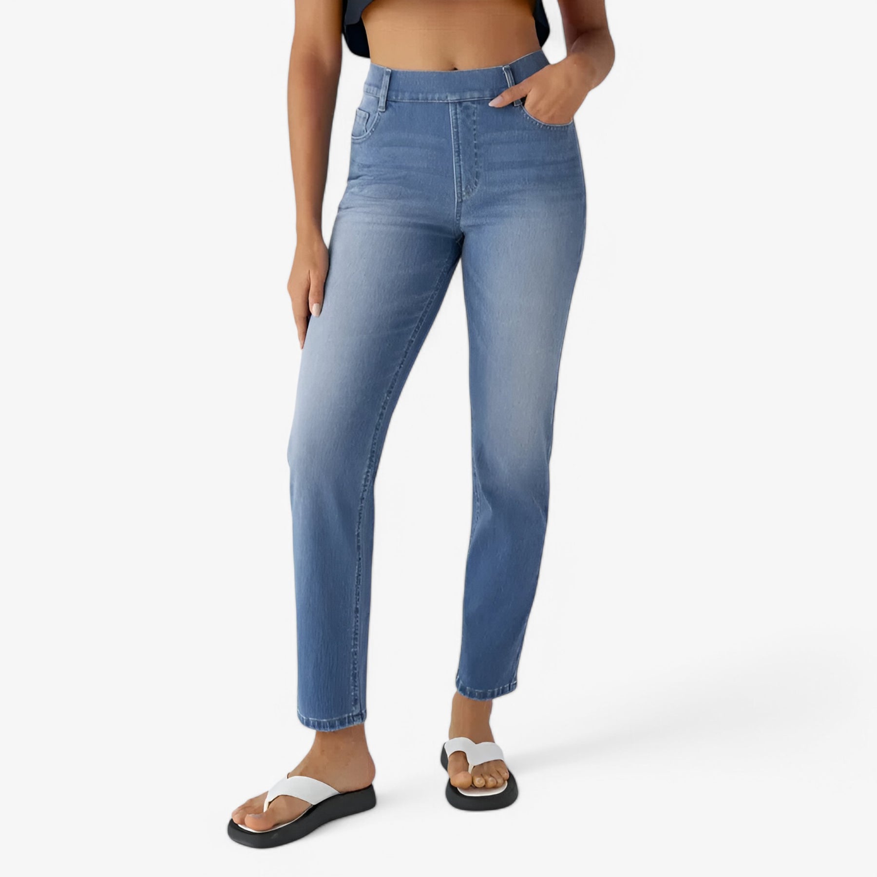 (pinterest) Nina | Broek met hoge taille - Rekbaar & Comfortabel - € : Nina | Broek met hoge taille - Rekbaar & Comfortabel in Sea Blauw Denim (Nog 4 stuks beschikbaar) van Pantinoshop