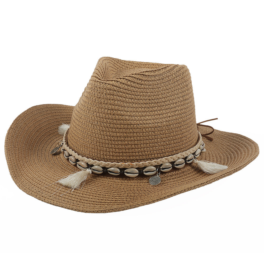 accessories : Veala | Schelp zonnehoed met kwastjes in Khaki van Pantino