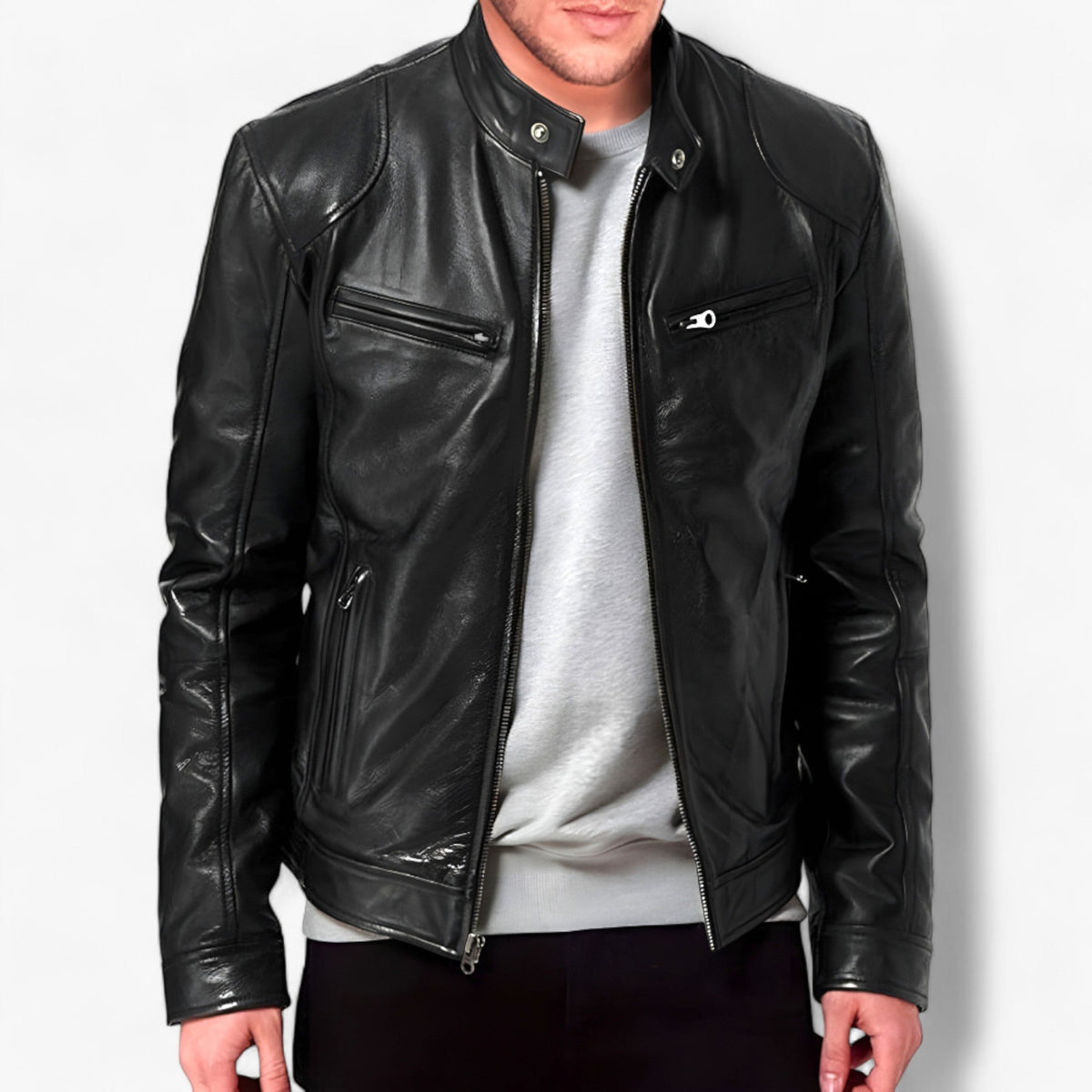 men's fashion : Basile | Leren Jas voor Mannen voor de Motor - Slim Fit en Windbescherming in van Pantino