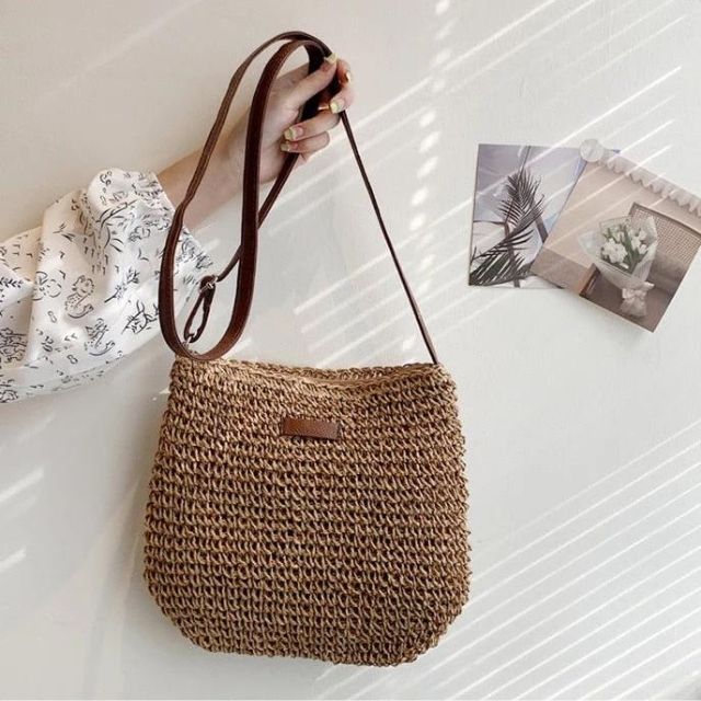 bags : Eloise - Handgeweven schoudertas met leren band in van Pantino