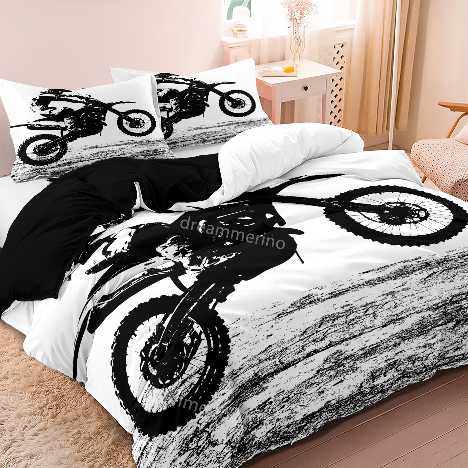 home & garden : Luxe Layers - Motorfiets Gedrukte Dekbedovertrek Beddengoed Set in EU King van Pantino