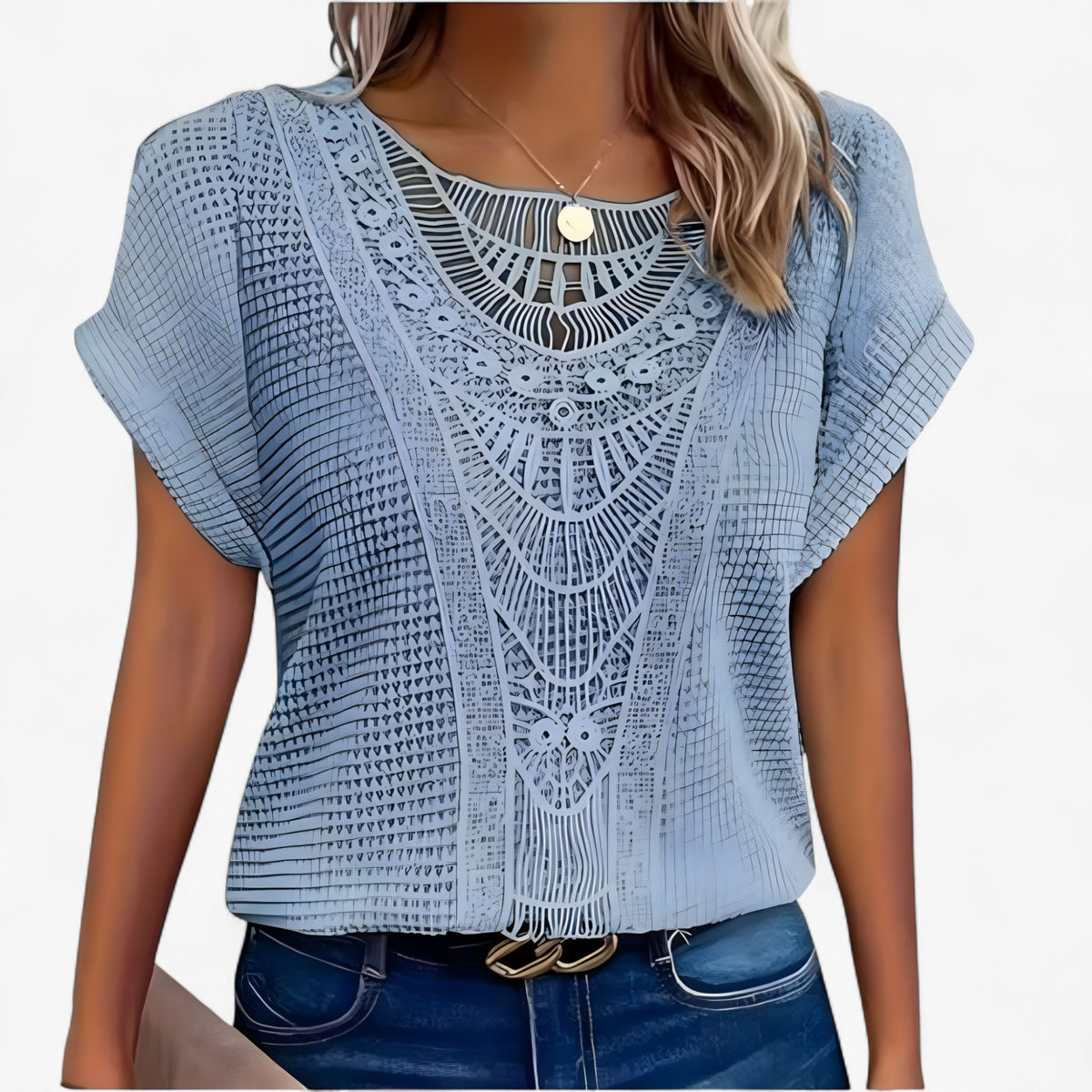 men's fashion : Elise | Kanttop – Chique elegantie die moeiteloos indruk maakt in Lichtblauw van Pantinoshop