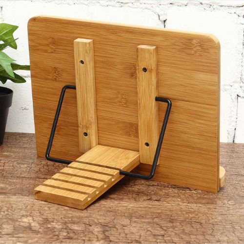home & garden : Cookbook | Draagbare Verstelbare Boek Houder | Lade en Papier Clips in Bamboe 28x20 cm van Pantino