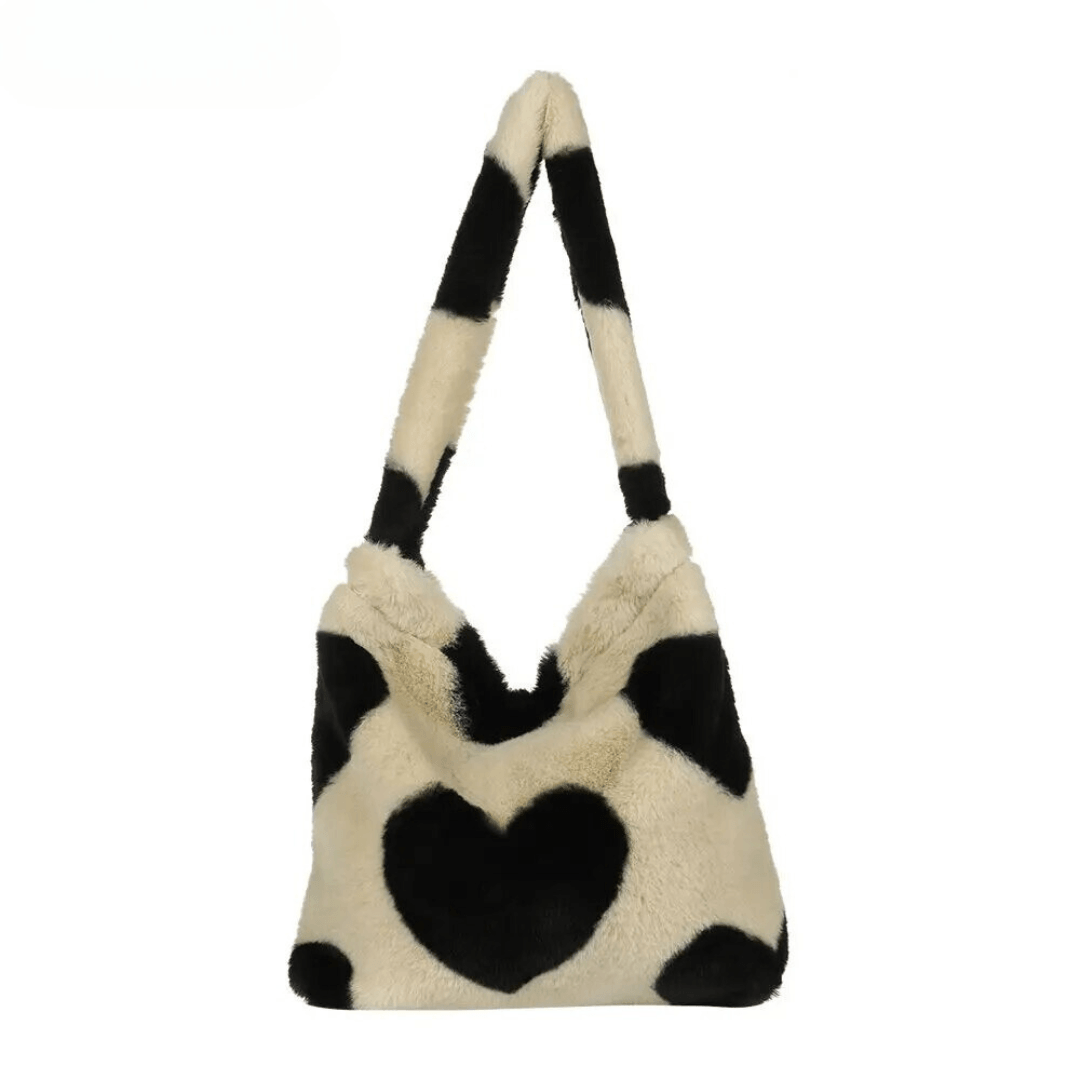 : 1+1 GRATIS | Trendy Pluche Tas in Bruin Hart van Pantino