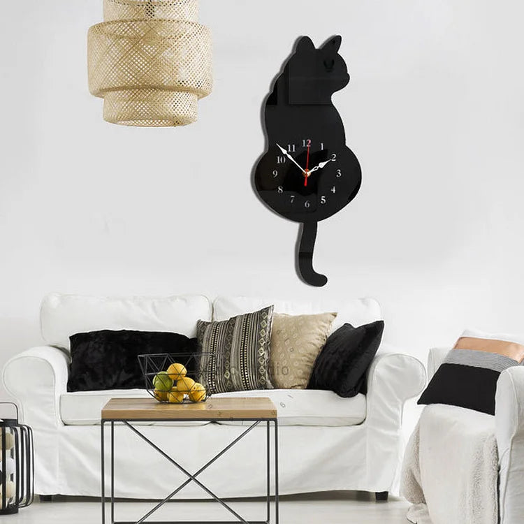home & garden : NordicCat | Wandklok kat waggelend in Zwart van Pantino