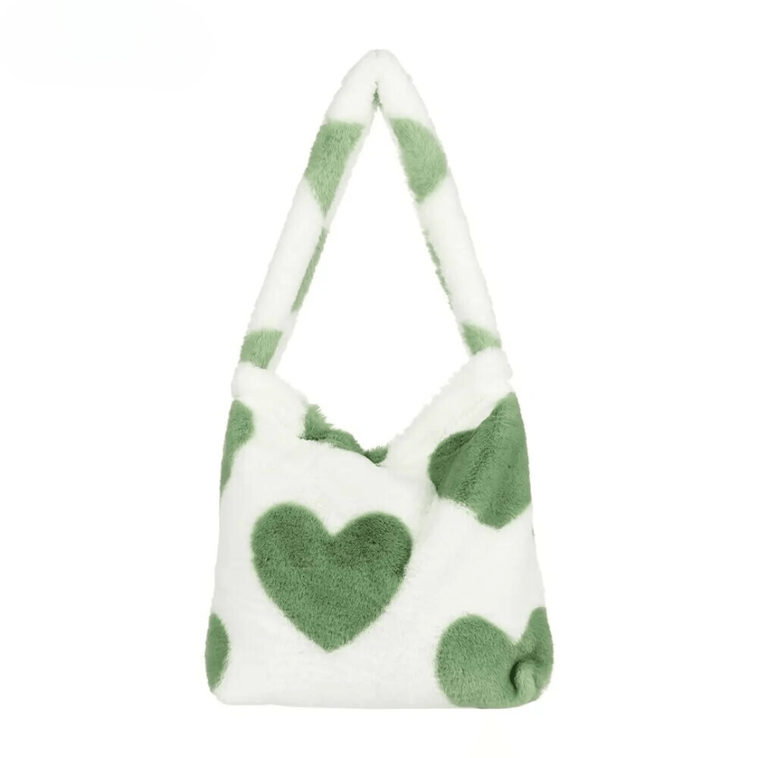 : 1+1 GRATIS | Trendy Pluche Tas in Groen Hart van Pantino