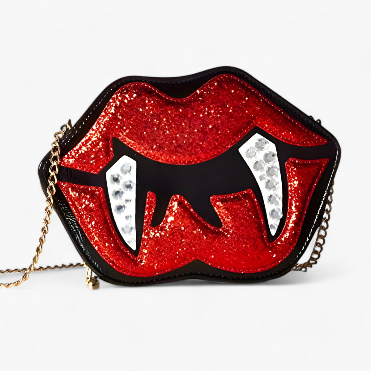 bags : Bane | Gothische Schoudertas Grappige Tand Lip - Glanzende PU Leren Tas voor Halloween in Zwart van Pantinoshop