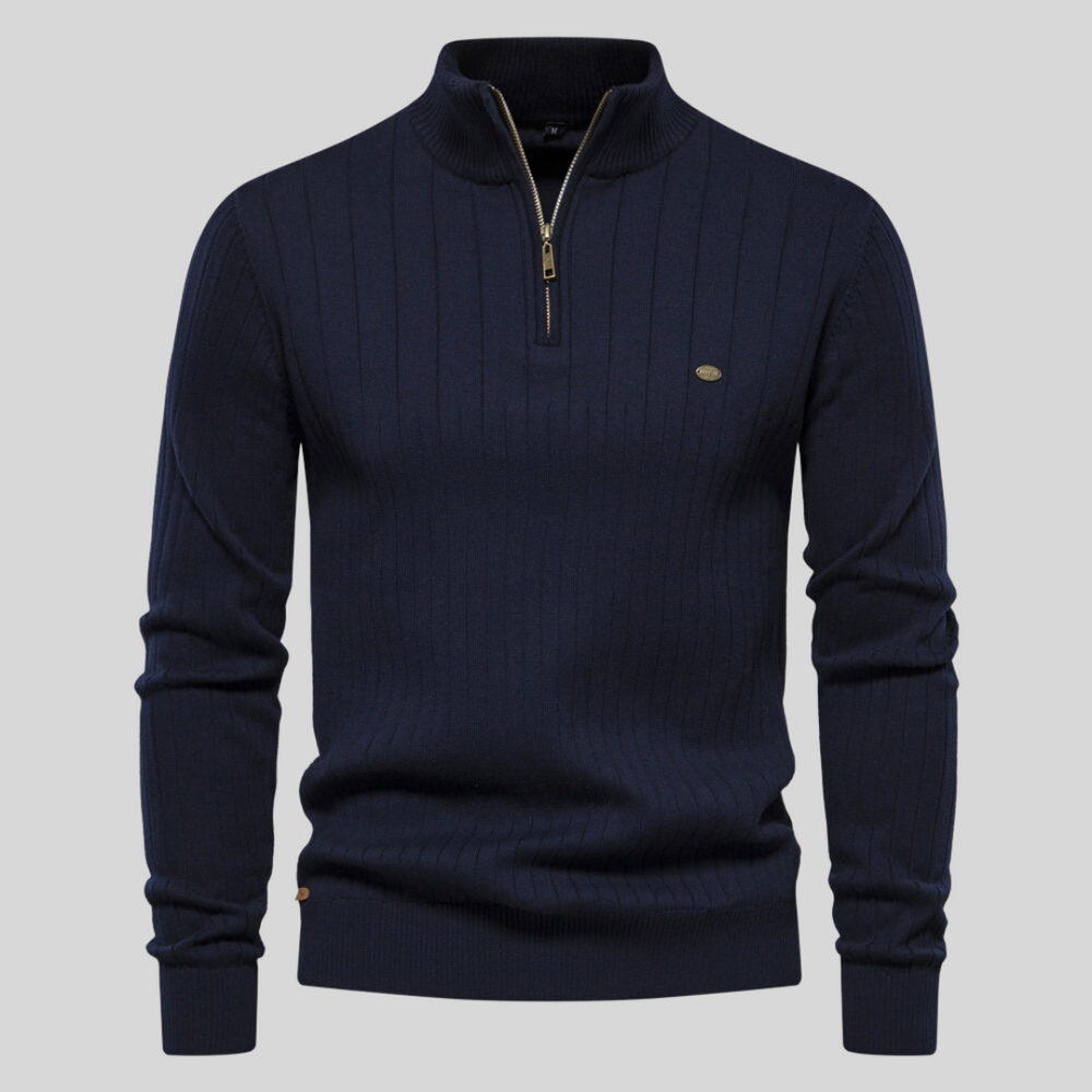 men's fashion : Geribbelde Katoenen Herensweater in Blauw van Pantino