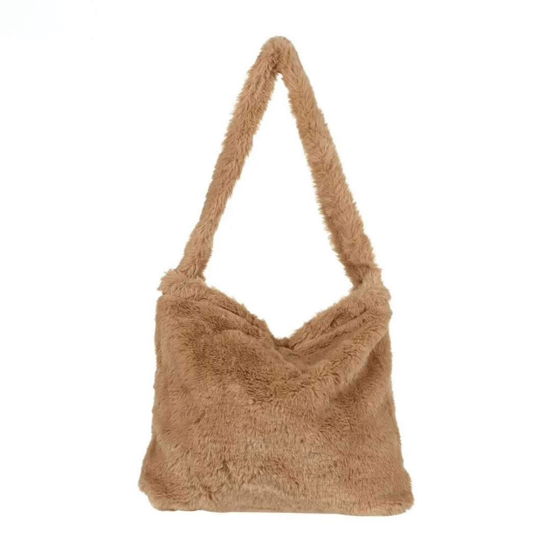 : 1+1 GRATIS | Trendy Pluche Tas in Khaki van Pantino