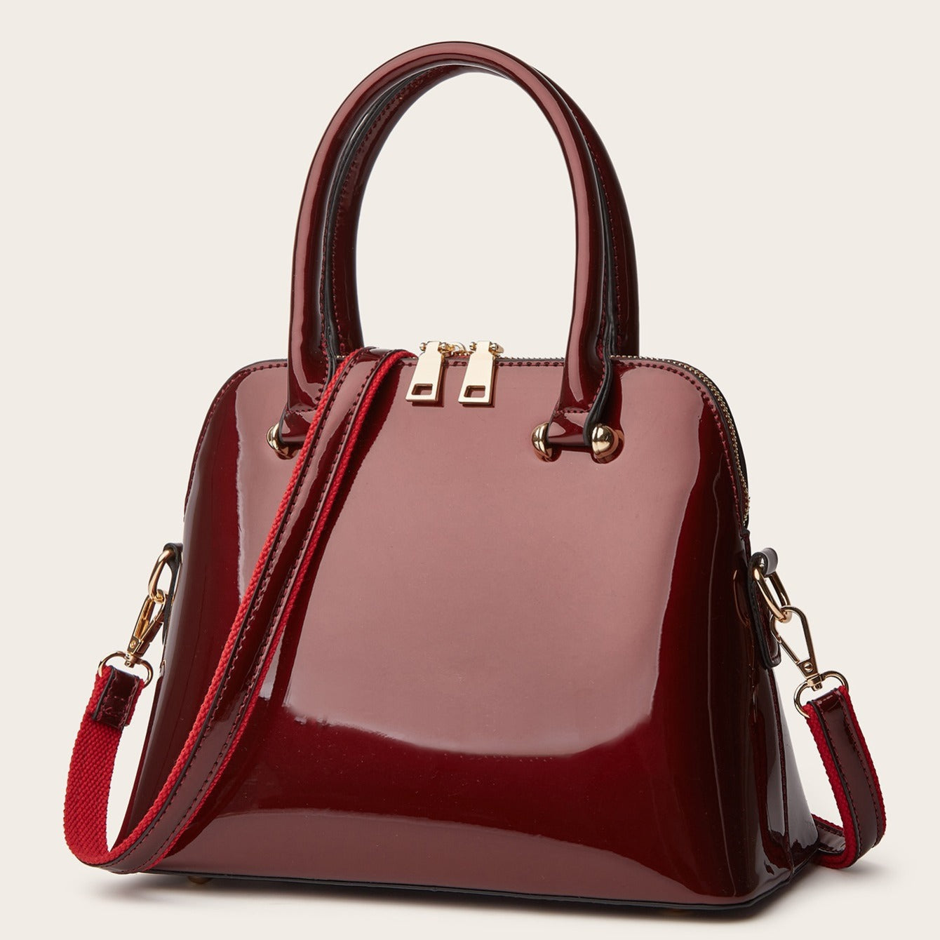 bags : Chique Glanzende Tas met Rits - Praktisch en Elegant voor Elke Dag! in Rood van Pantino