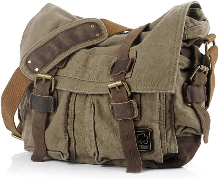 bags : Jonon Vintage Militaire Mannen Canvas Messenger Bag voor 13.3-17 inch Laptop (maat 14.7 inch, groen), Groen in van Pantino