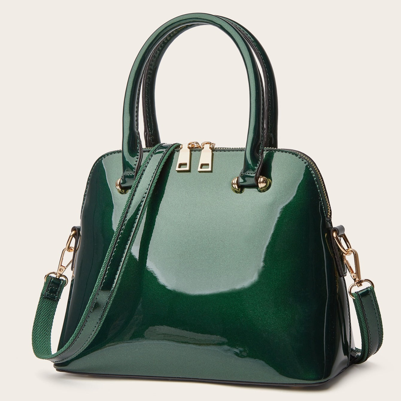 bags : Chique Glanzende Tas met Rits - Praktisch en Elegant voor Elke Dag! in Groen van Pantino