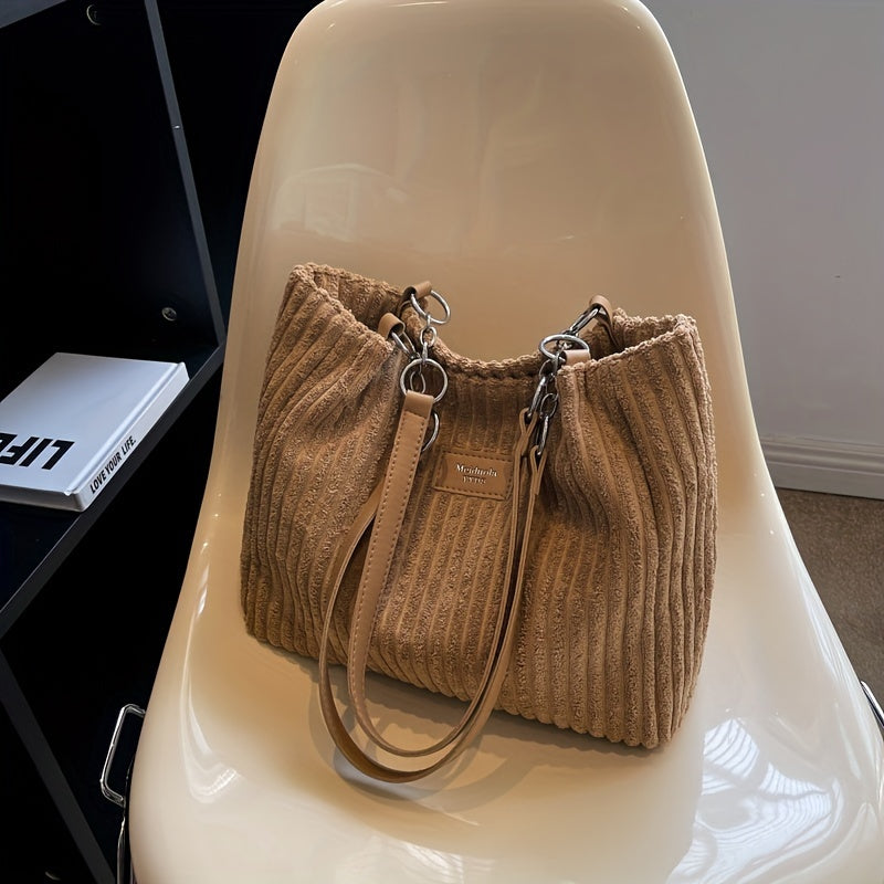 bags : S.F.Y. || Modieuze Corduroy Kettingtas in Khaki van Pantino