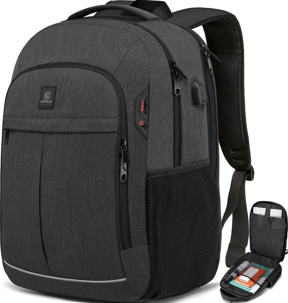 bags : Laptop Rugzak, School Rugzak, Grote TSA 17.3 Inch Reizen Carry op Rugzak, College Student Boekentas met USB-poort, Tiener Waterdichte Computer Rugzak Gift Voor Mannen Vrouwen, Grijs in van Pantino