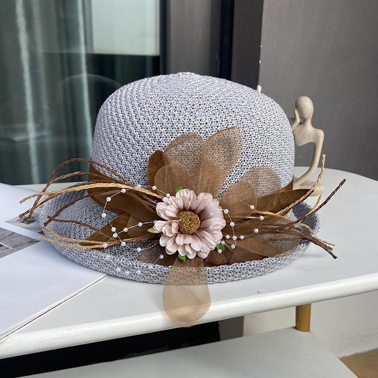 accessories : Veala | Katoen en linnen gebreide krulmuts in Grijs M van Pantino