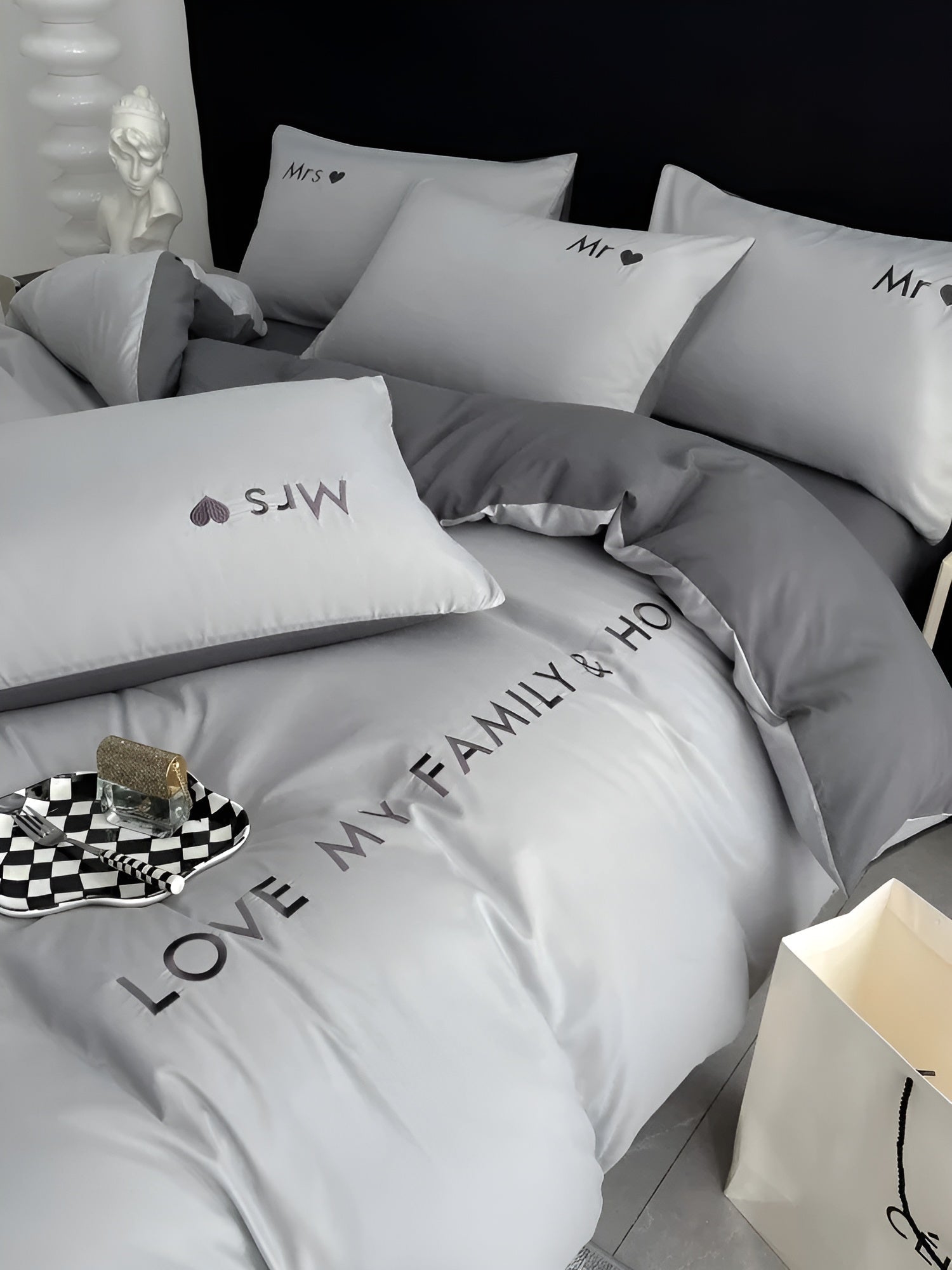 home & garden : DreamPro Beddings - Ultrazacht en Comfortabel Beddengoed in Lichtgrijs-Donkergrijs van Pantino