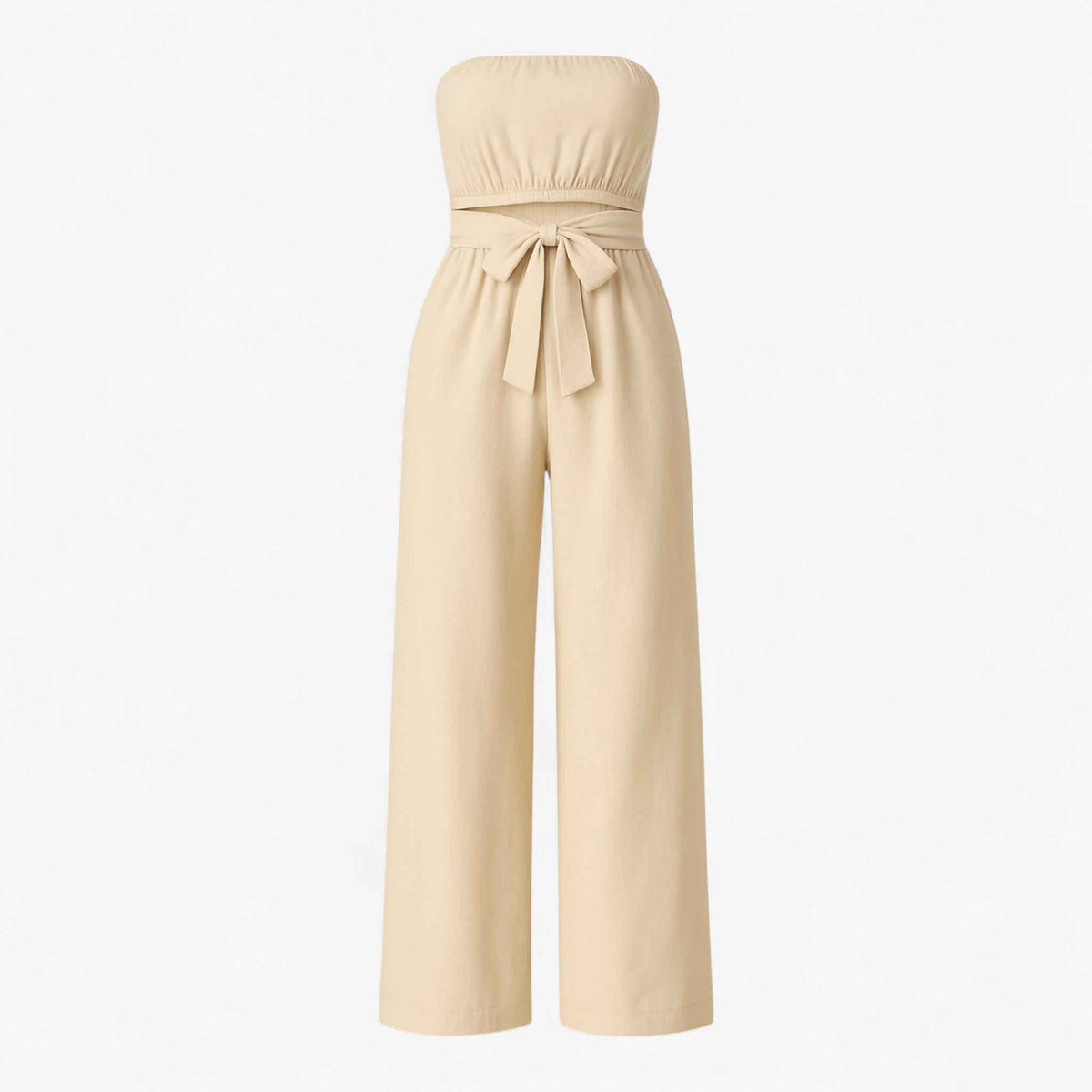Jumpsuit : Bella | Strapless wijde zomerjumpsuit in Beige van Pantino