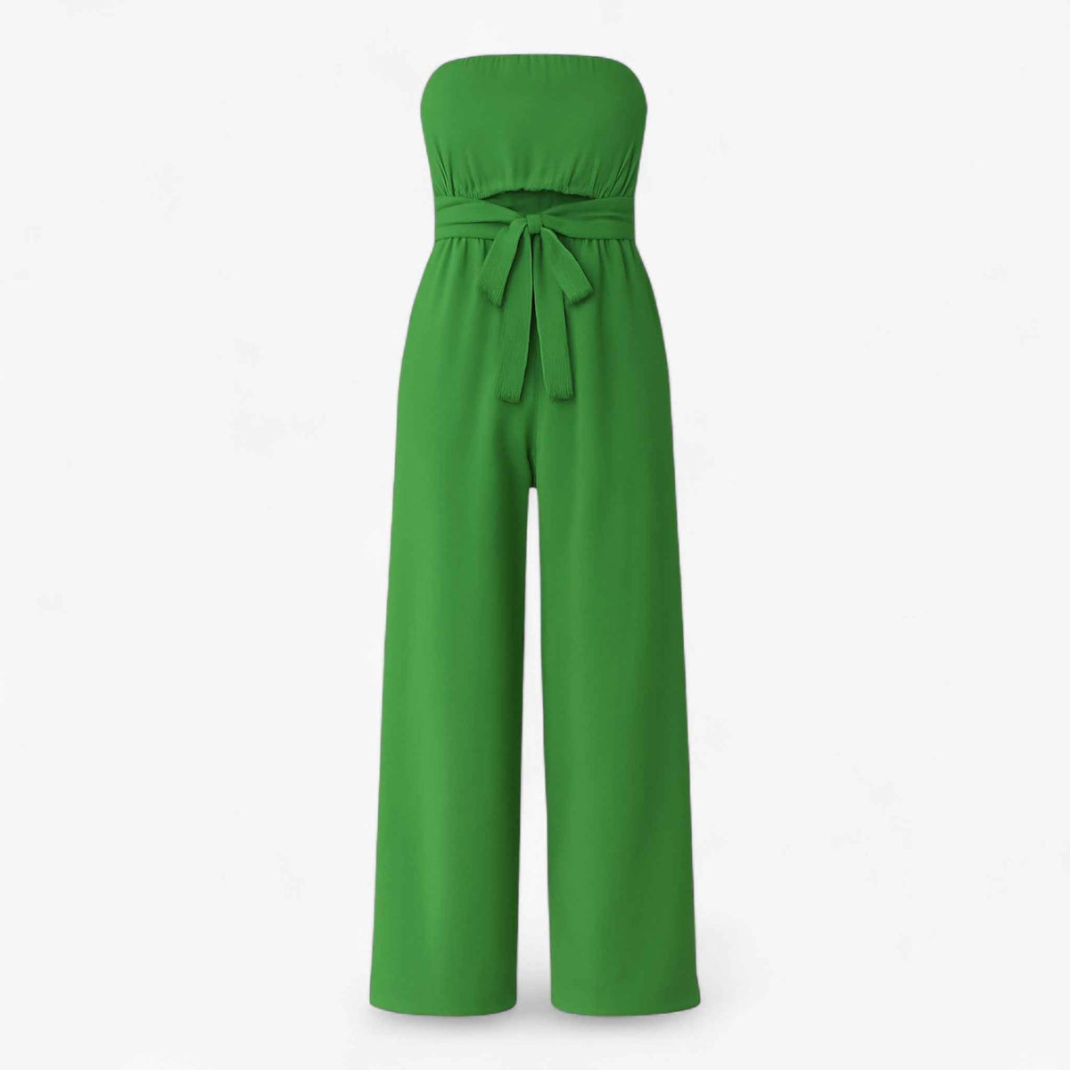 Jumpsuit : Bella | Strapless wijde zomerjumpsuit in Olijfgroen van Pantino
