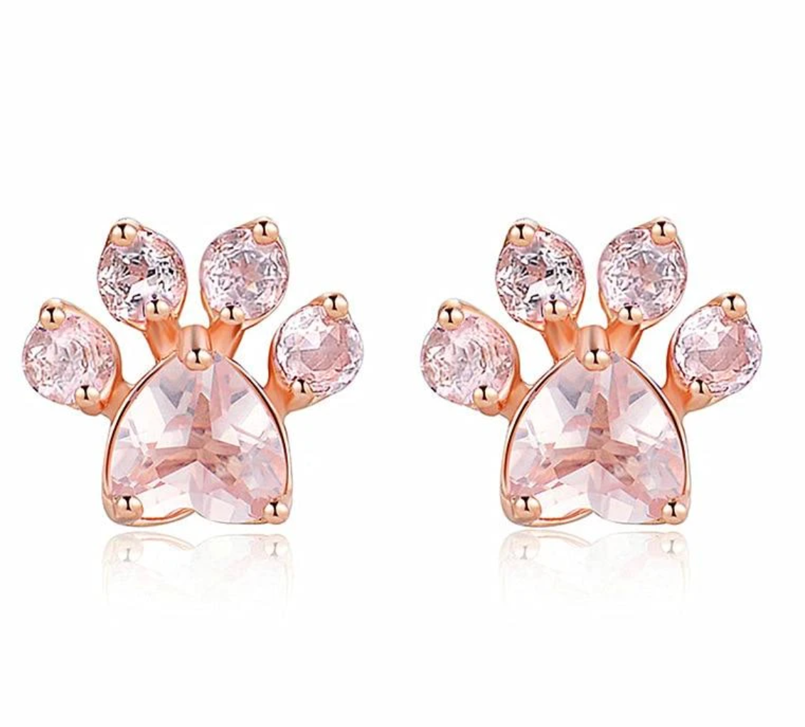 accessories : Rozekwarts Kattenpoot Oorbellen - Set van 1 paar in Roségoud van Pantino