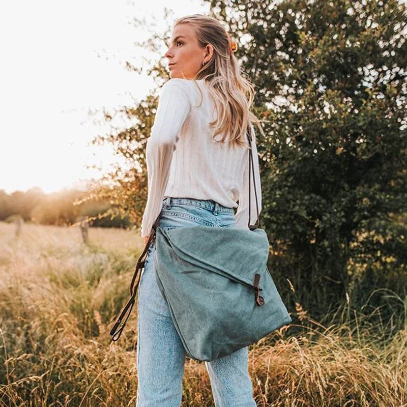 bags : Rostro - Stijlvolle canvas schoudertas met leren riemen in Hemelsblauw van Pantino