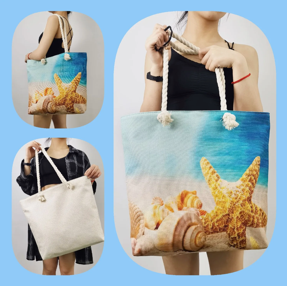 bags : SeaLife - Linnen Strandtas voor dames, schoudertas met dik touw in van Pantino