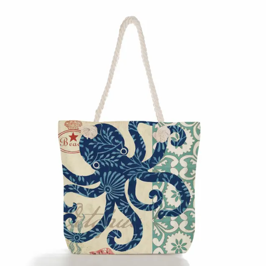bags : SeaLife - Linnen Strandtas voor dames, schoudertas met dik touw in van Pantino