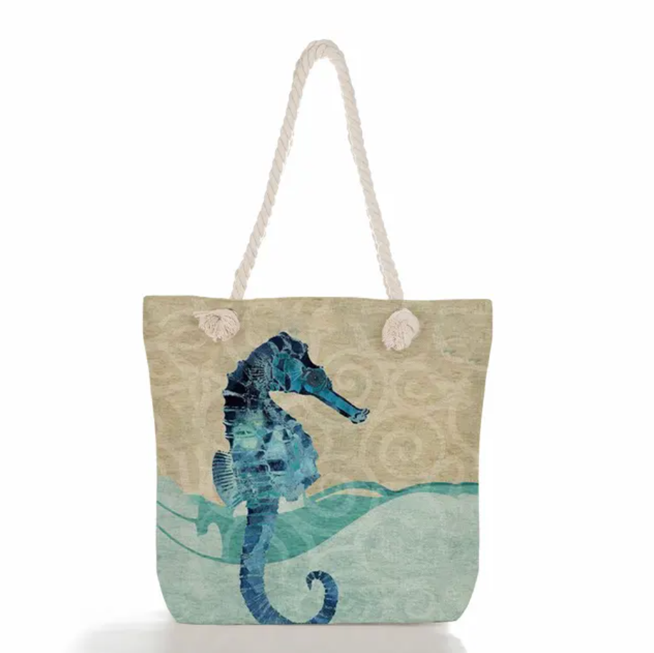 bags : SeaLife - Linnen Strandtas voor dames, schoudertas met dik touw in Zeepaardje van Pantino